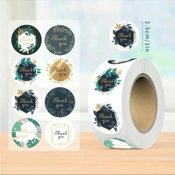 500 Leaves Thank You Stickers 1 inch Round - Picture 1 of 4